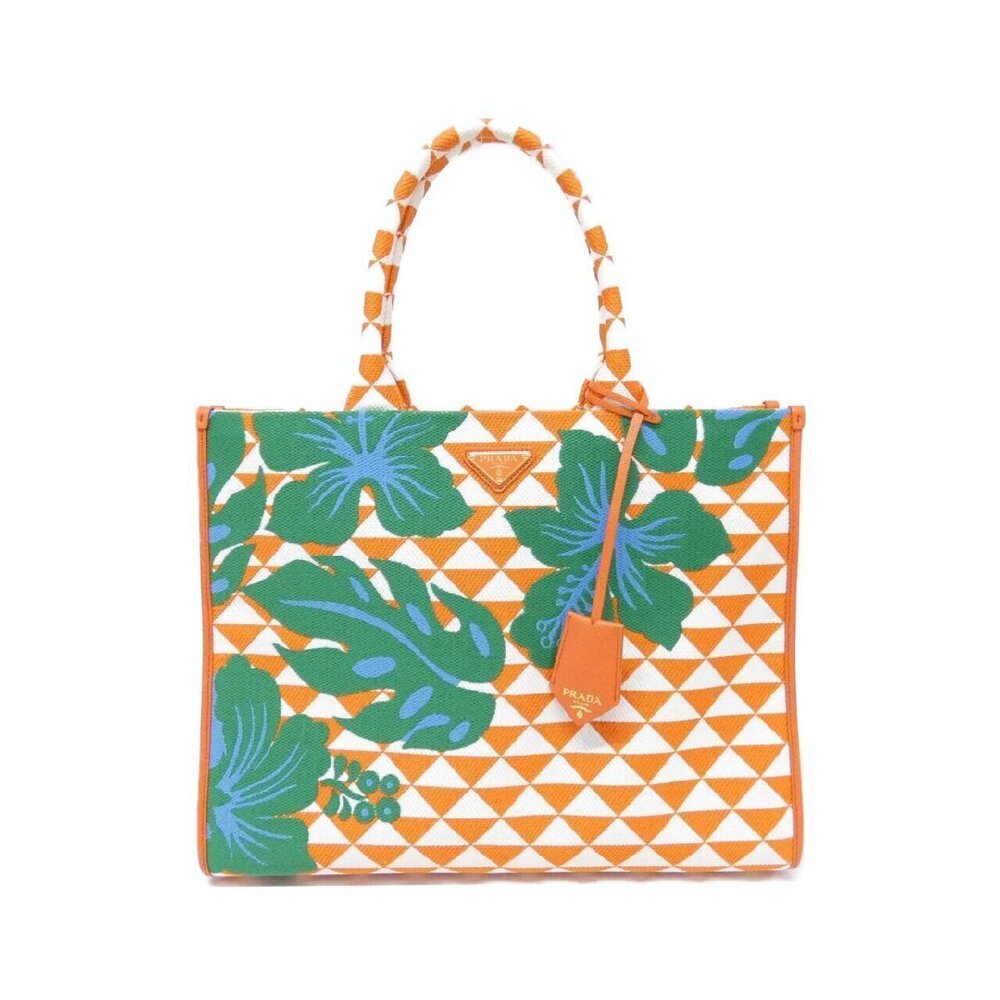 Prada Symbole embroidered tote orange geometric floral Flower